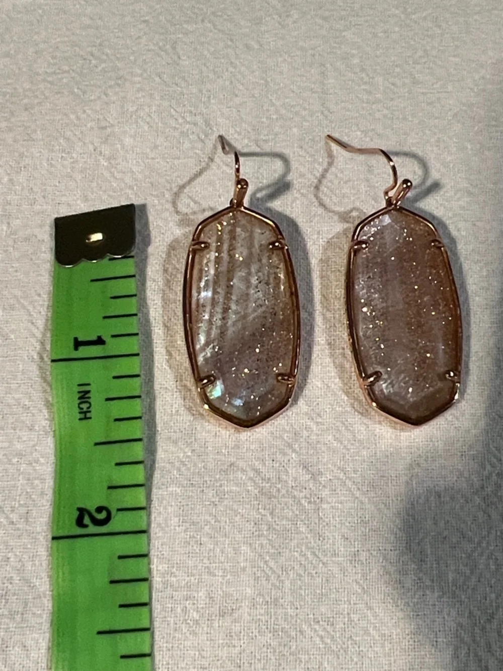 Kendra Scott Rose Gold Druzy Drop Earrings Pink Sparkle Dangle - Picture 2 of 2